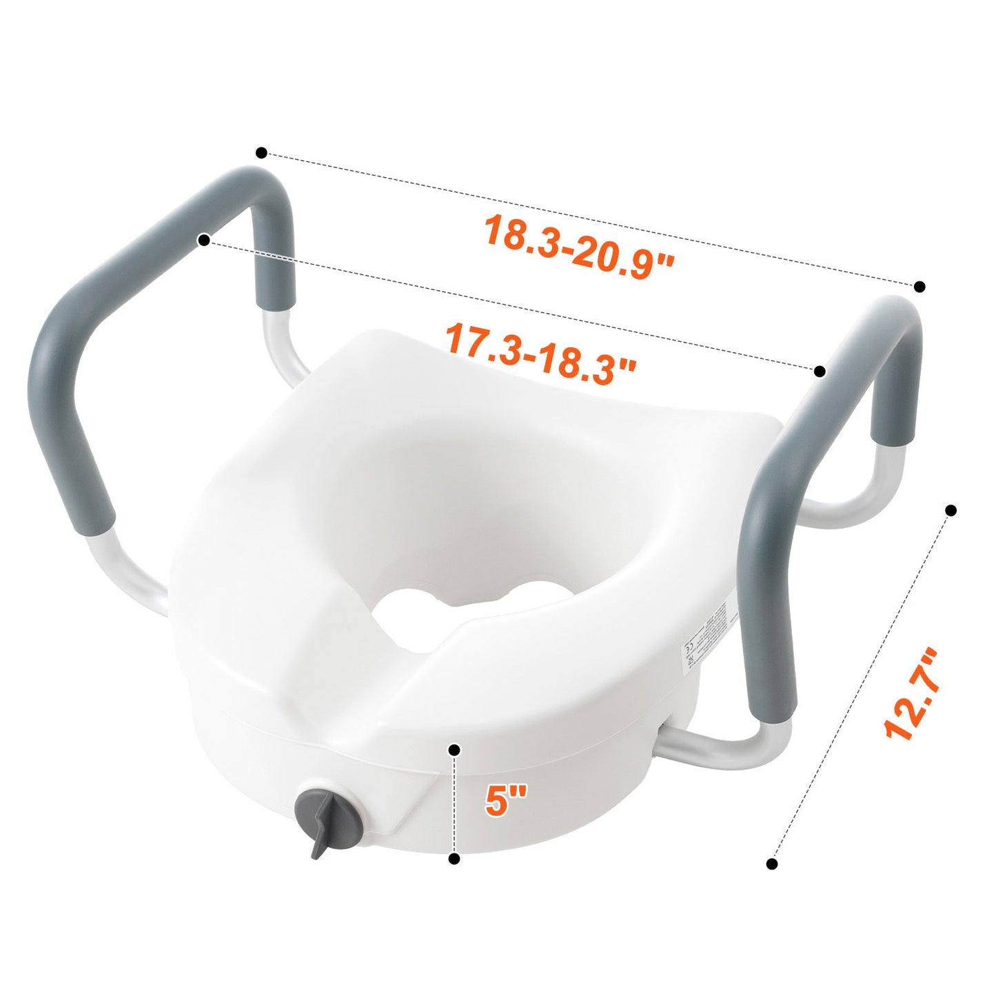 Raised Toilet Seat 5 In Height Padded Armrests Adjustable Twist Lock 350 LB