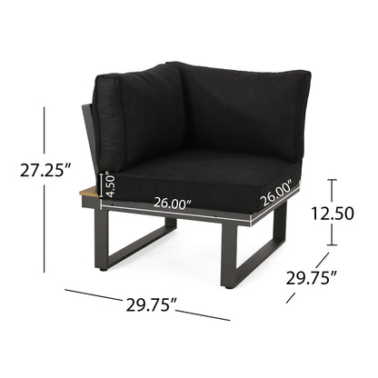 Outdoor Sectional Set Aluminum Acacia Wood Dark Gray 5 Piece Seats 5