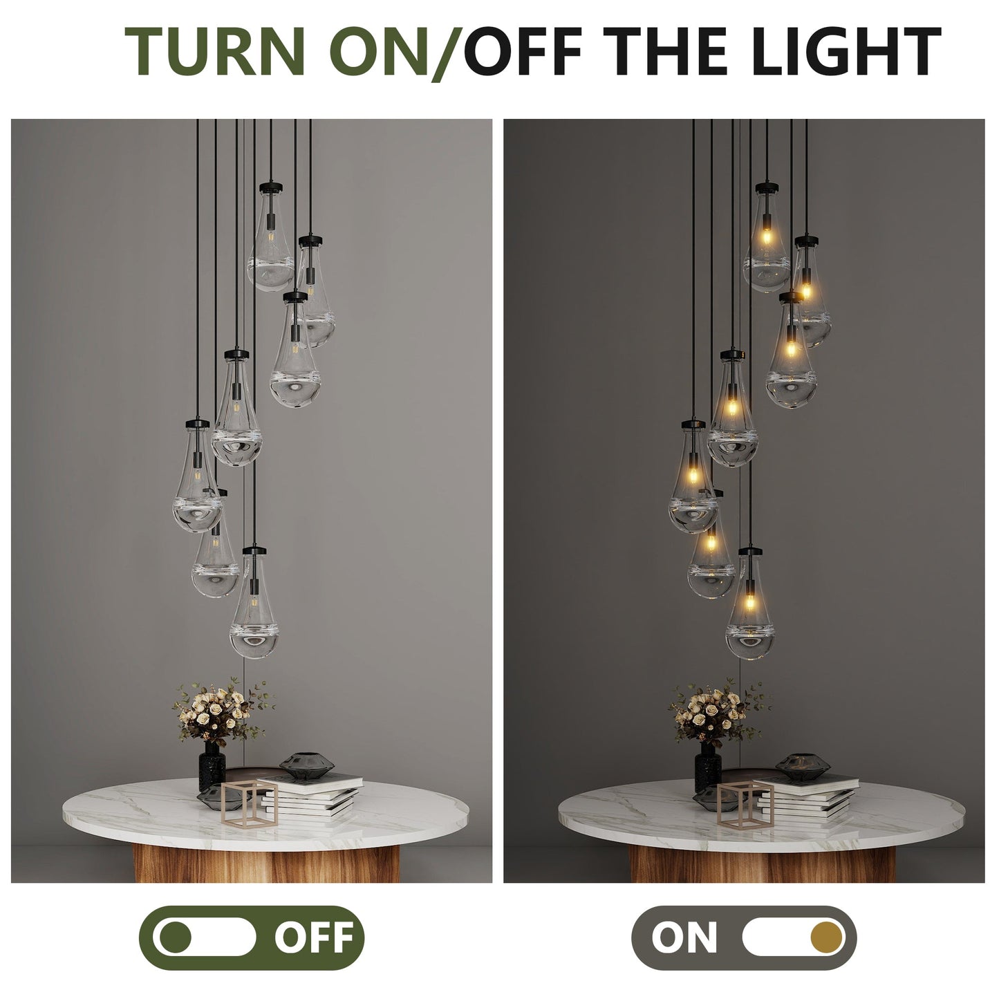 Chandelier 7-Light Pendant Adjustable Black Living Room Foyer Stairwell