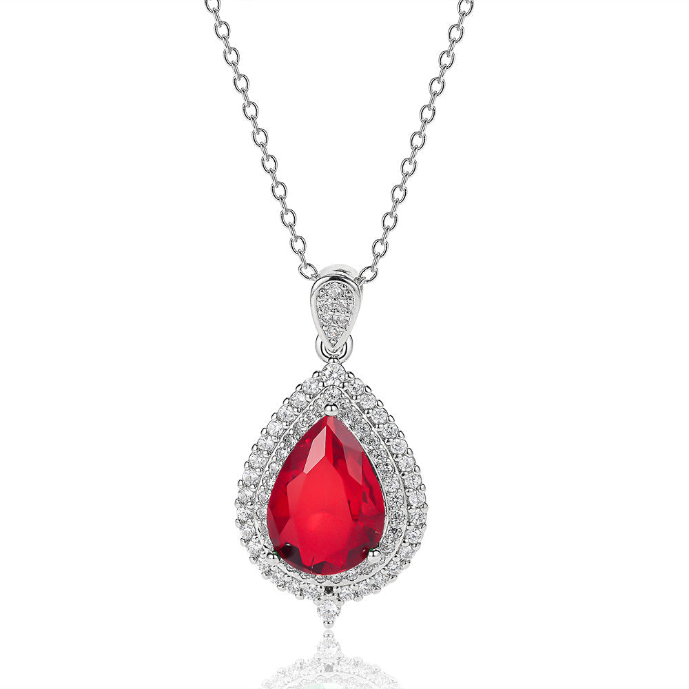 Fashionable Color Gemstone Full-Diamond Waterdrop Zircon Necklace