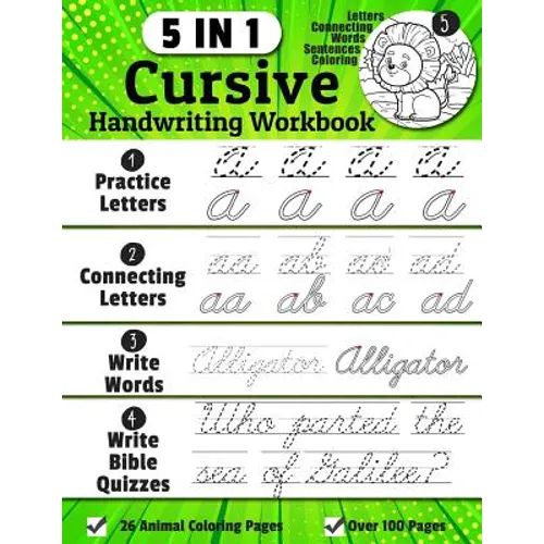 Cursive Handwriting Workbook: 5-in-1 Cursive Handwriting Practice Books Beginning to Master For Kids: Tracing Letters, Connecting Cursive Letters, W - Paperback