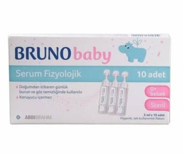 Bruno Baby Saline Solution for Nasal and Eye Care - 5ml x 10 Units, Preservative-Free, Gentle for Newborns