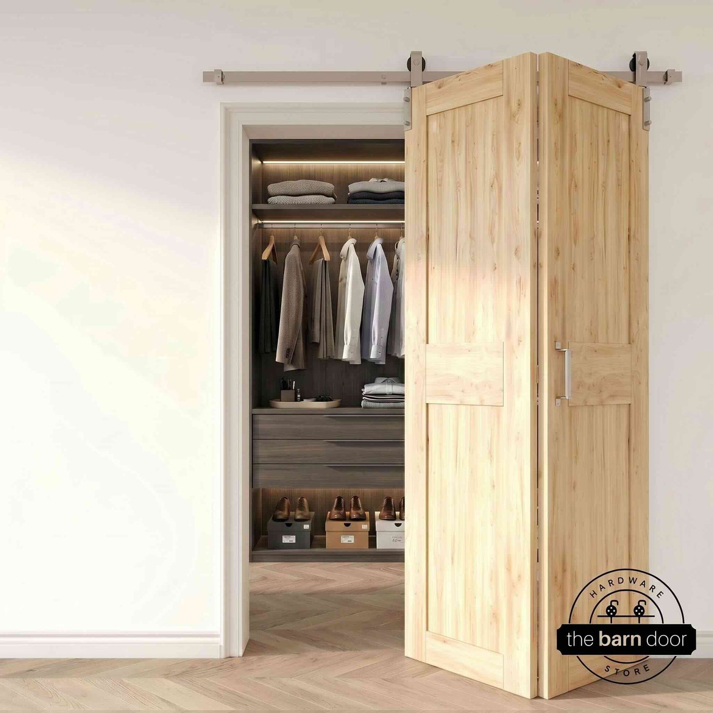 J-Strap Bifold Barn Door Hardware | Brushed Nickel | 2 Door Kit