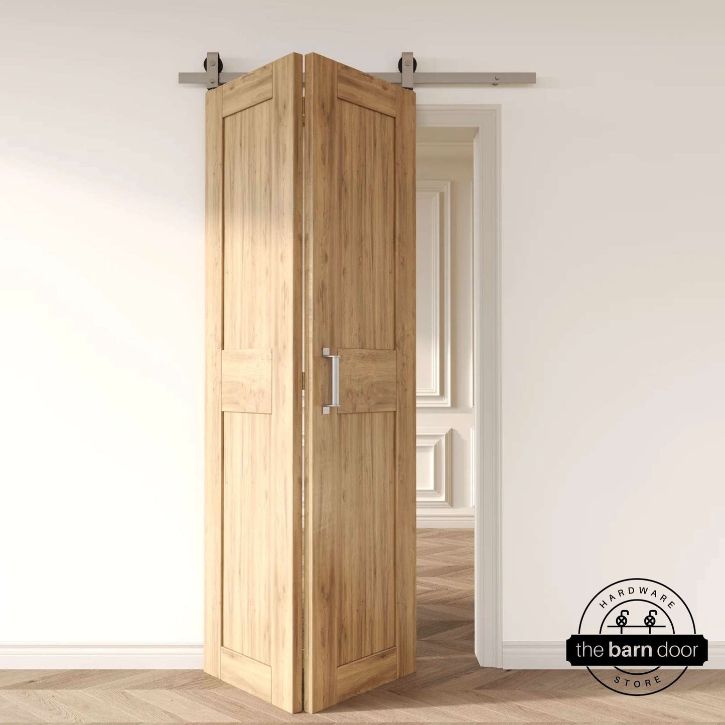 J Top Mount Bifold Barn Door Hardware | Brushed Nickel | 2 Door Kit