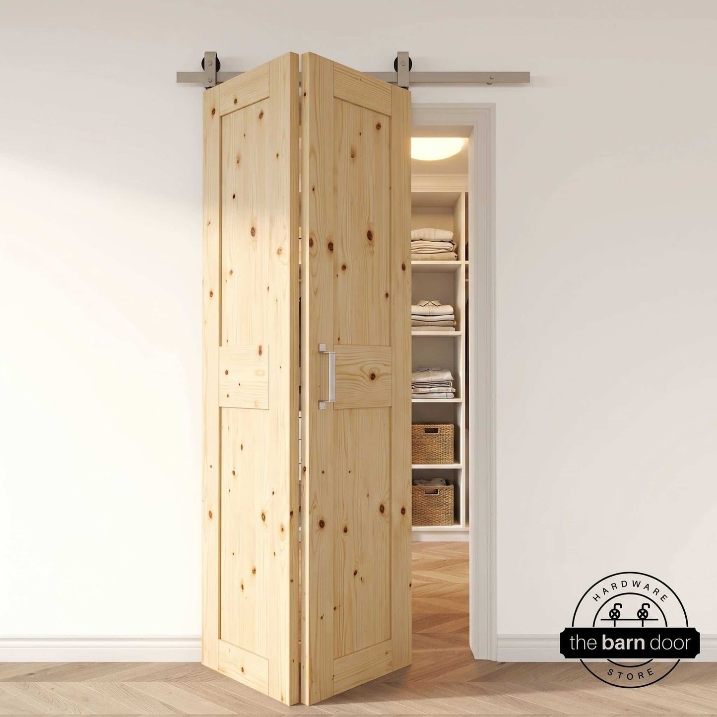 J Top Mount Bifold Barn Door Hardware | Brushed Nickel | 2 Door Kit