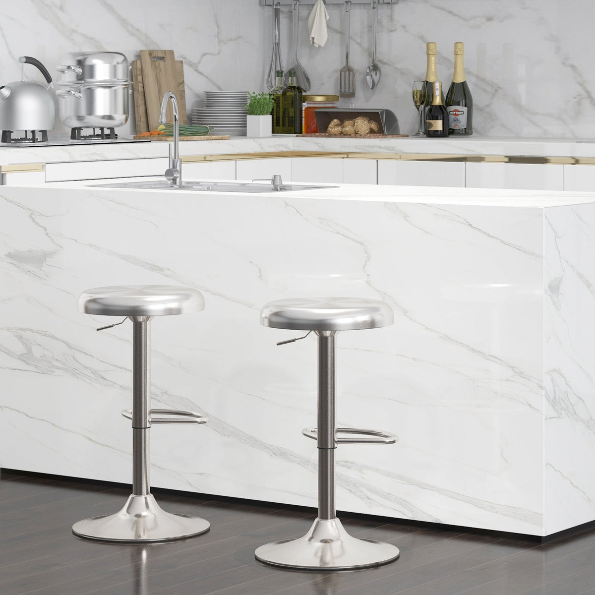 Modern Swivel Adjustable Height Bar Stool with Footrest for Pub Bistro Kitchen Dining