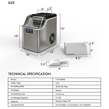 Electric Countertop Ice Maker with Ice Scoop and Basket-Sliver