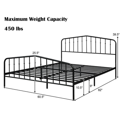 Queen Size Metal Bed Frame Slat Platform