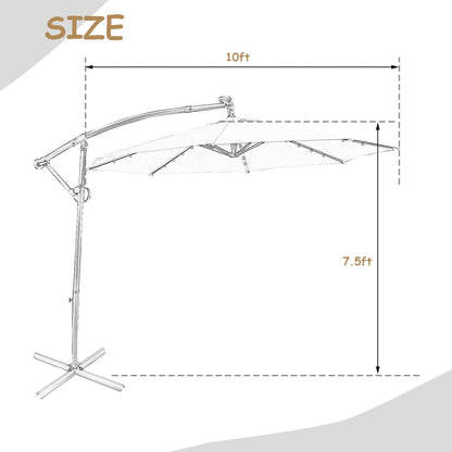 10 Feet 360° Rotation Solar Powered LED Patio Offset Umbrella without Weight Base-Gray