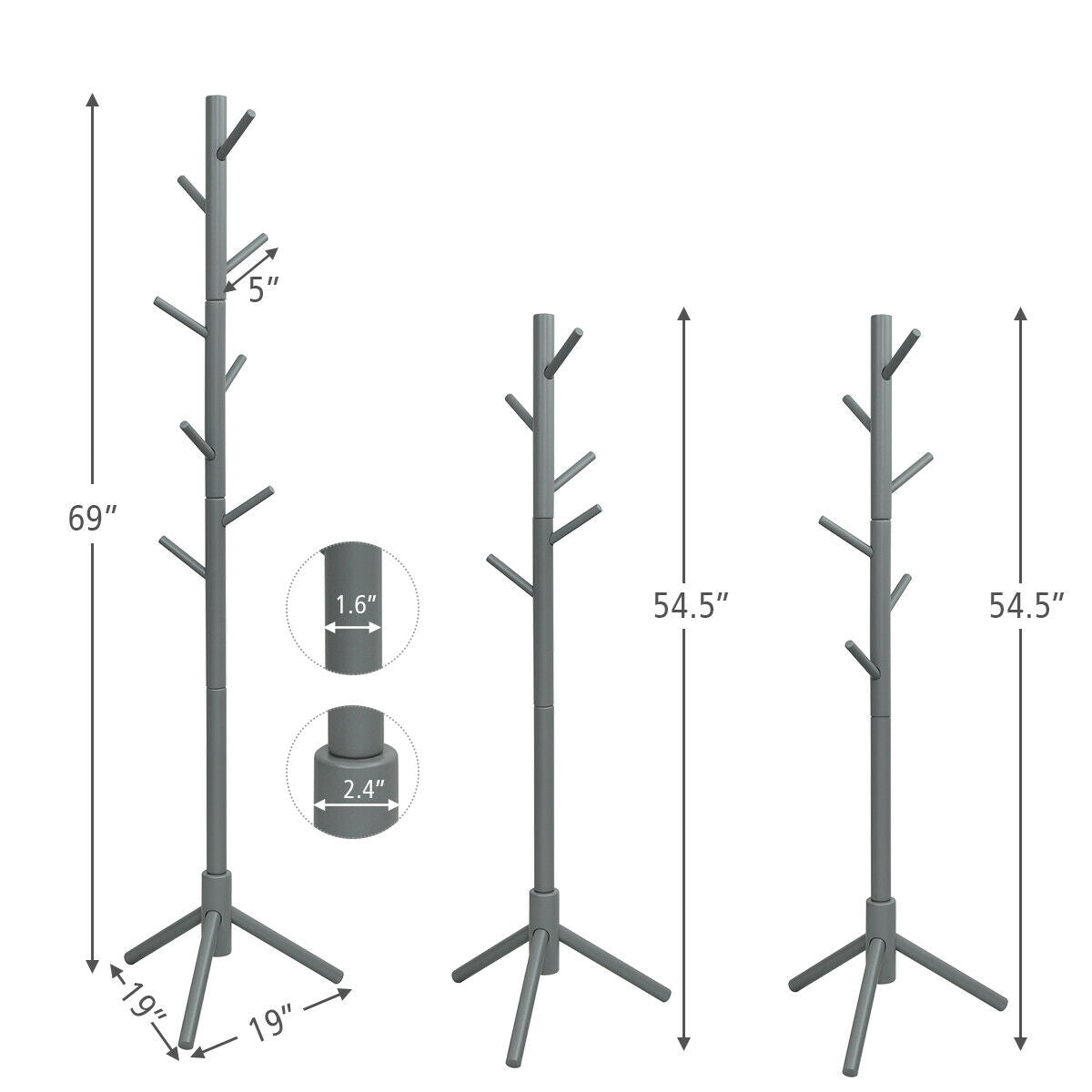 2 Heights Wooden Coat Rack with 8 Hooks