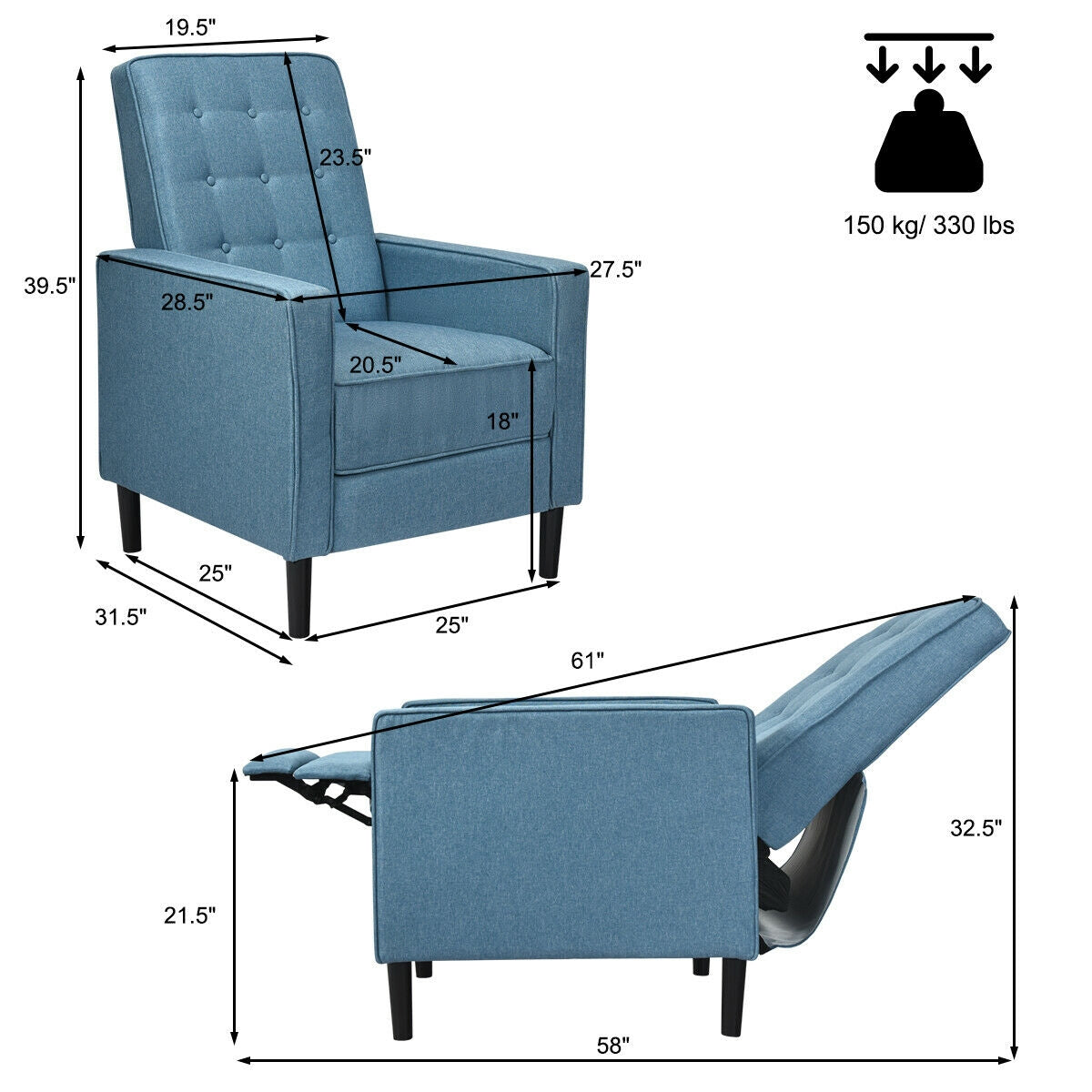 Mid-Century Push Back Recliner Chair