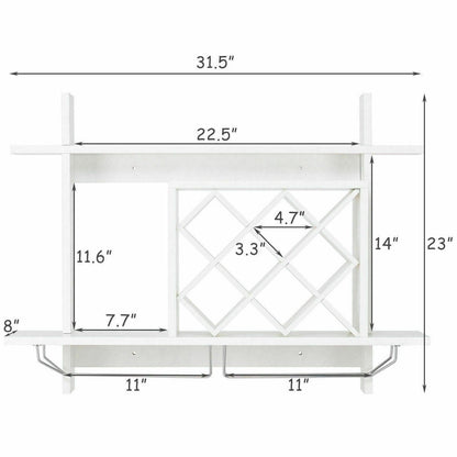 Wall Mount Wine Rack Organizer with Glass Holder Storage Shelf