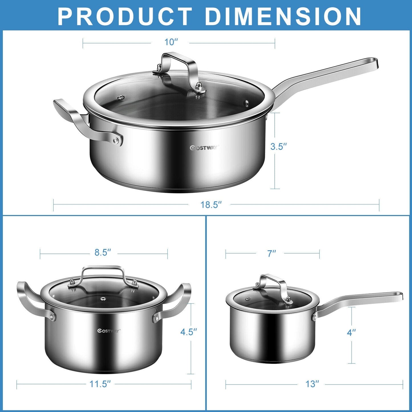 6 Piece Stainless Steel Cookware Set with Convenient Grip Handle