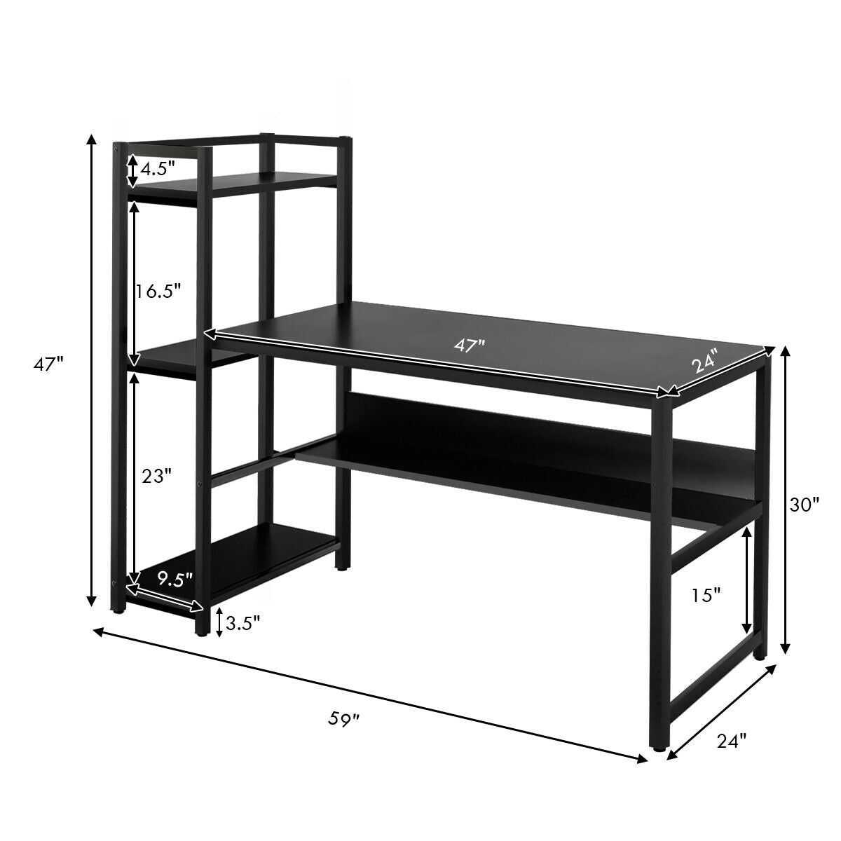 59-Inch Computer Desk Home Office Workstation 4-Tier Storage Shelves