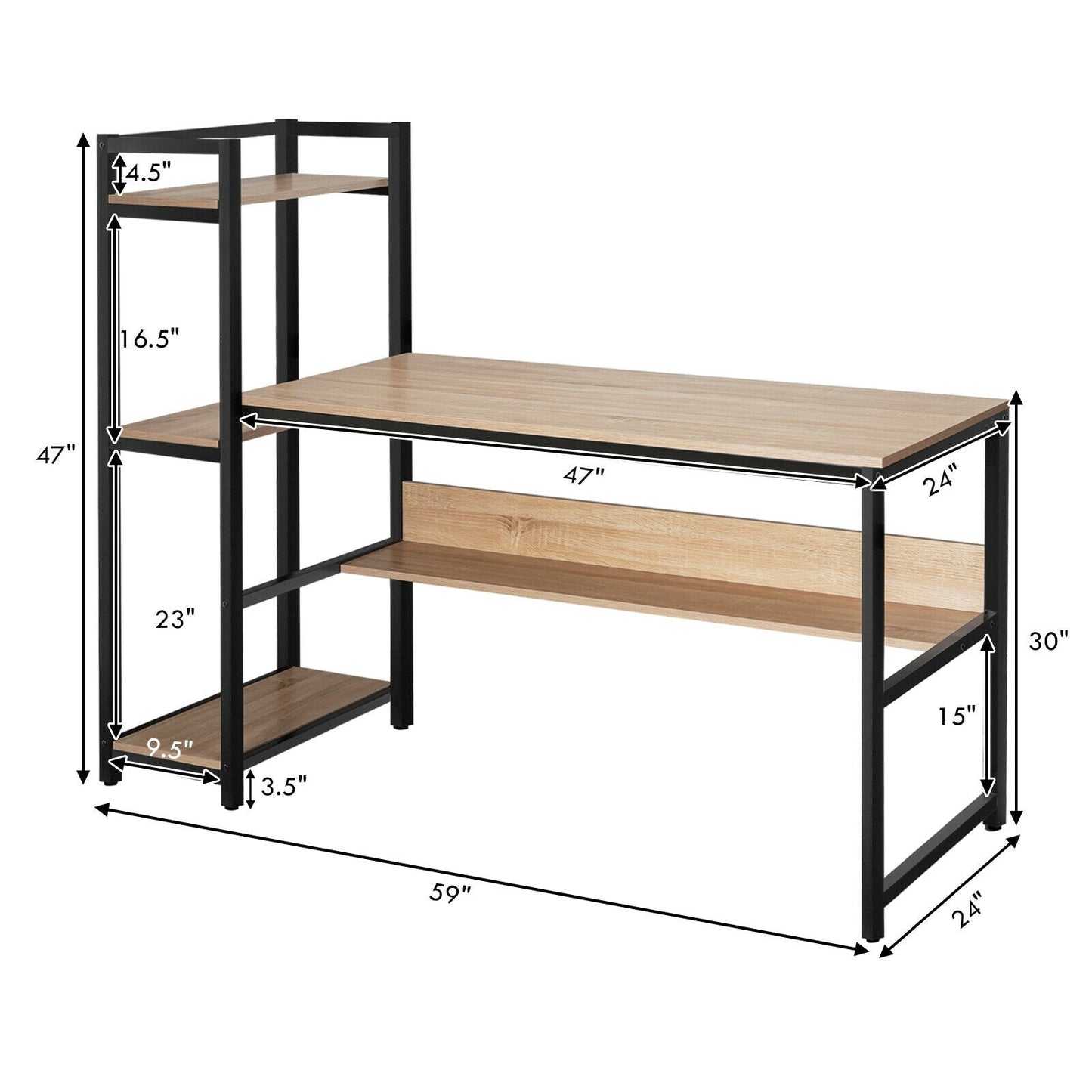 59-Inch Computer Desk Home Office Workstation 4-Tier Storage Shelves