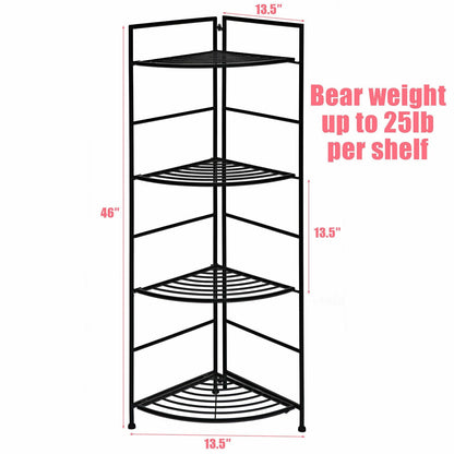 4 Tier Folding Metal Shelf Plant Stand Storage Open Shelf Corner Display Rack