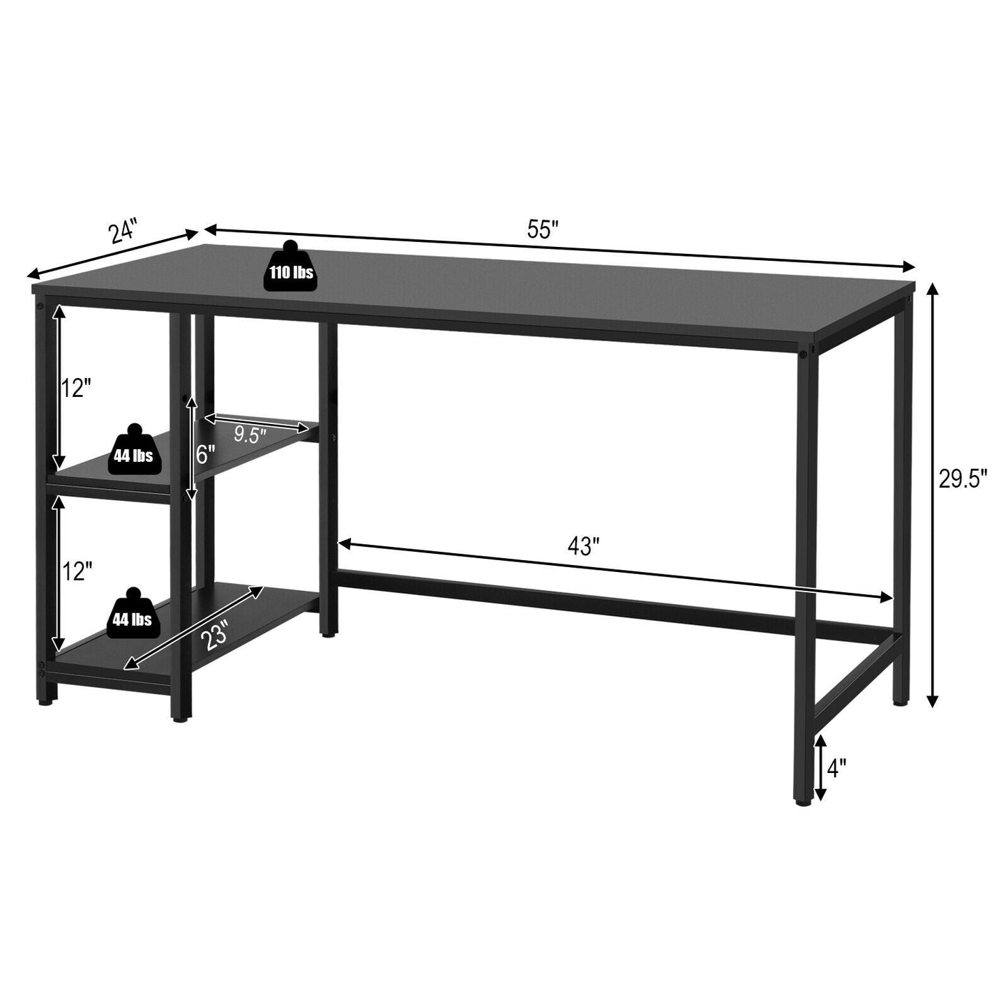 47 Inch Computer Desk Office Study Table Workstation Home with Adjustable Shelf Black