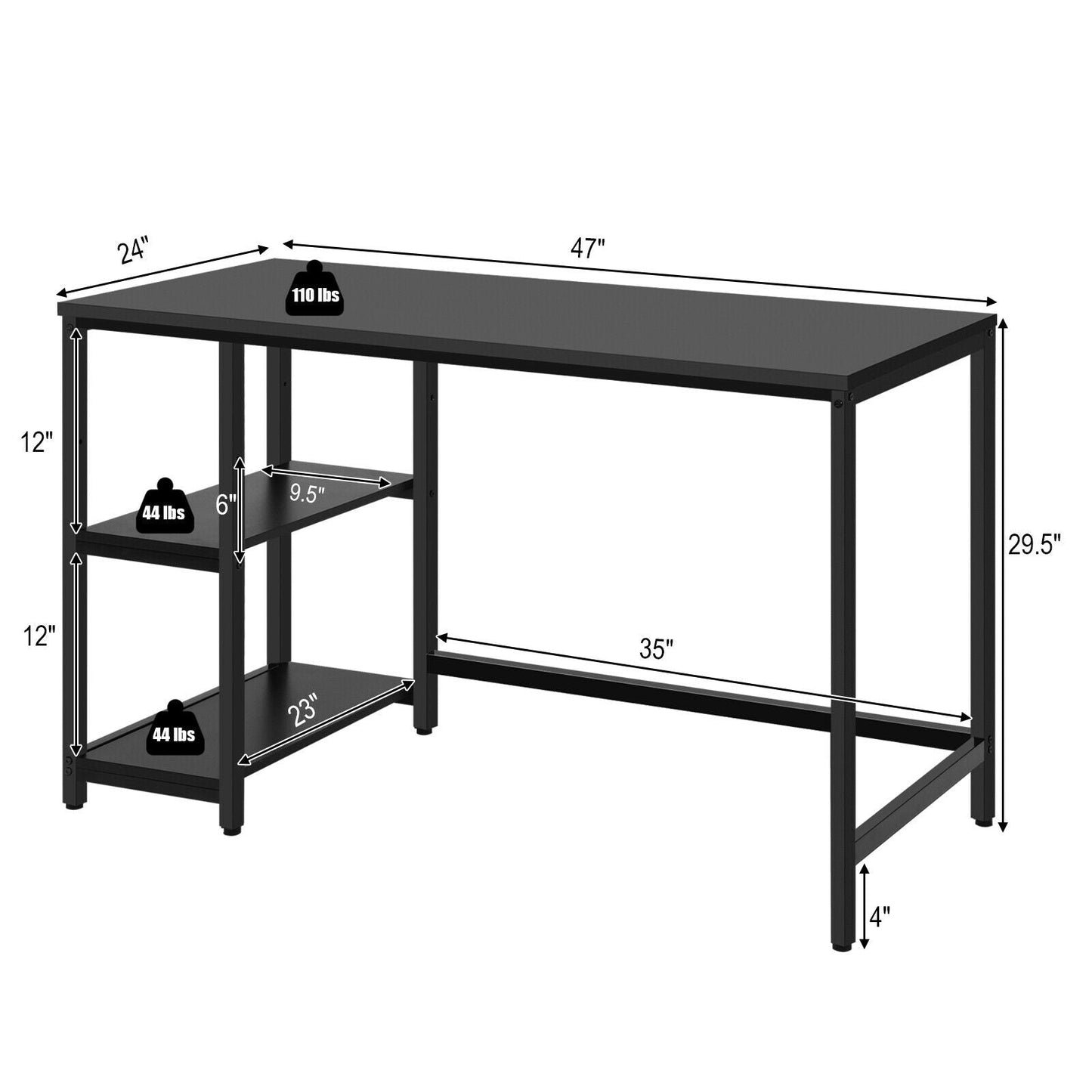 47 Inch Computer Desk Office Study Table Workstation Home with Adjustable Shelf Black