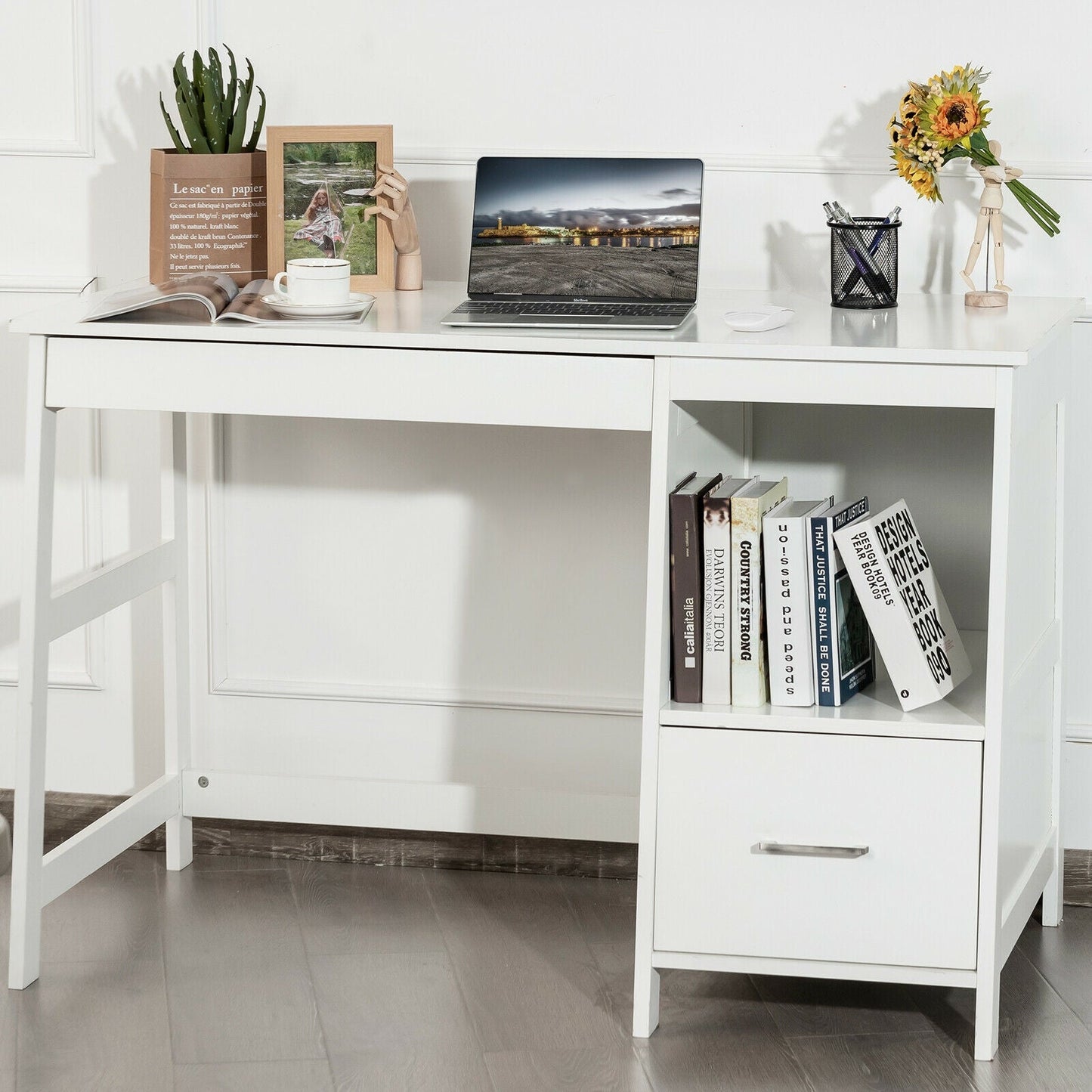 47.5 Inch Modern Home Computer Desk with 2 Storage Drawers