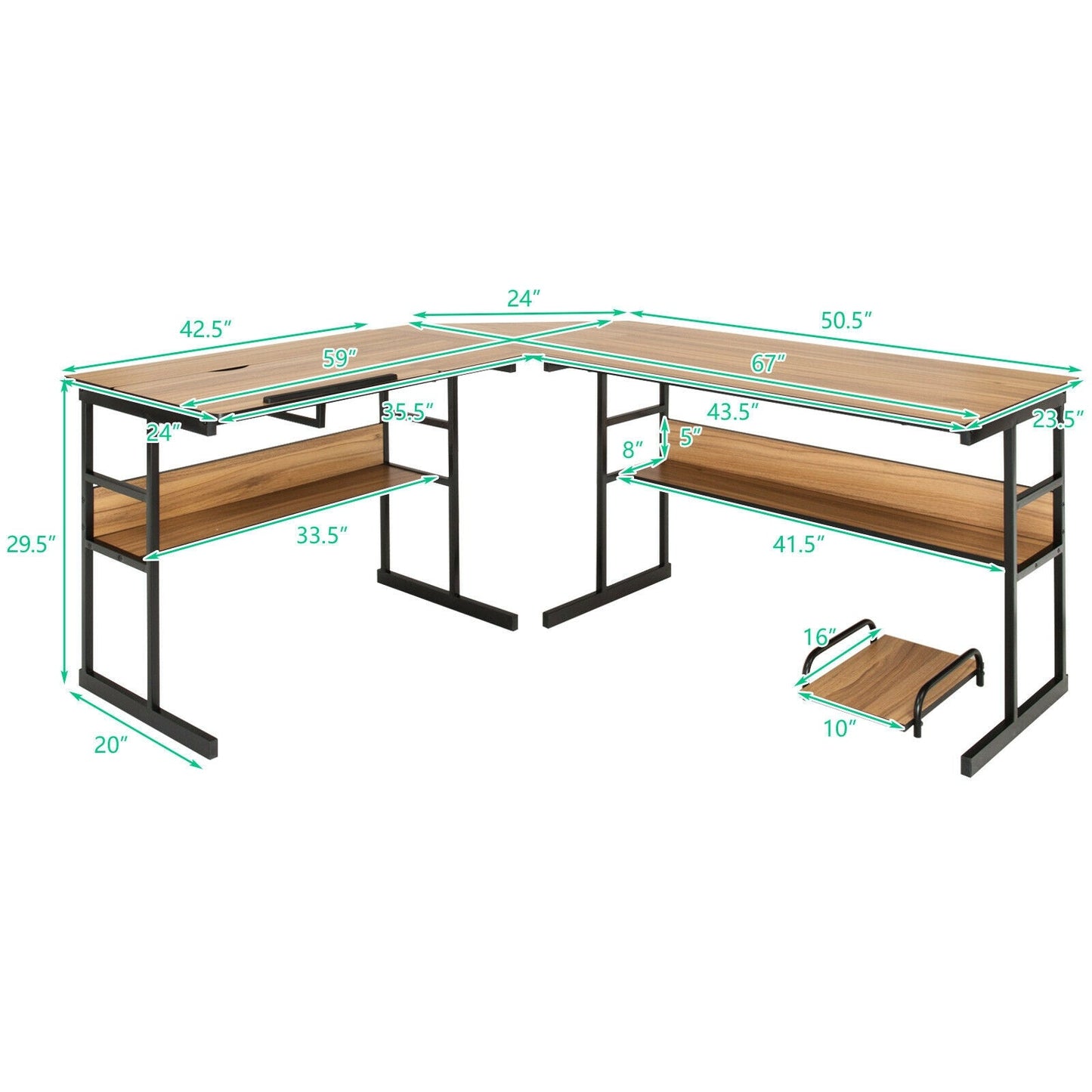 L-Shaped Computer Desk with Tiltable Tabletop