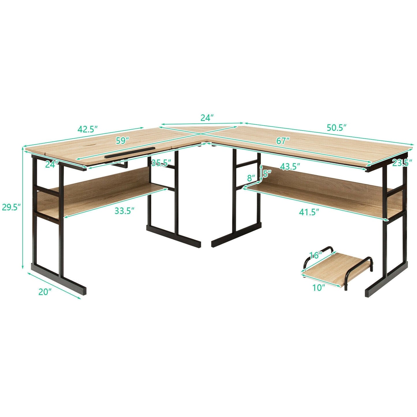 L-Shaped Computer Desk with Tiltable Tabletop