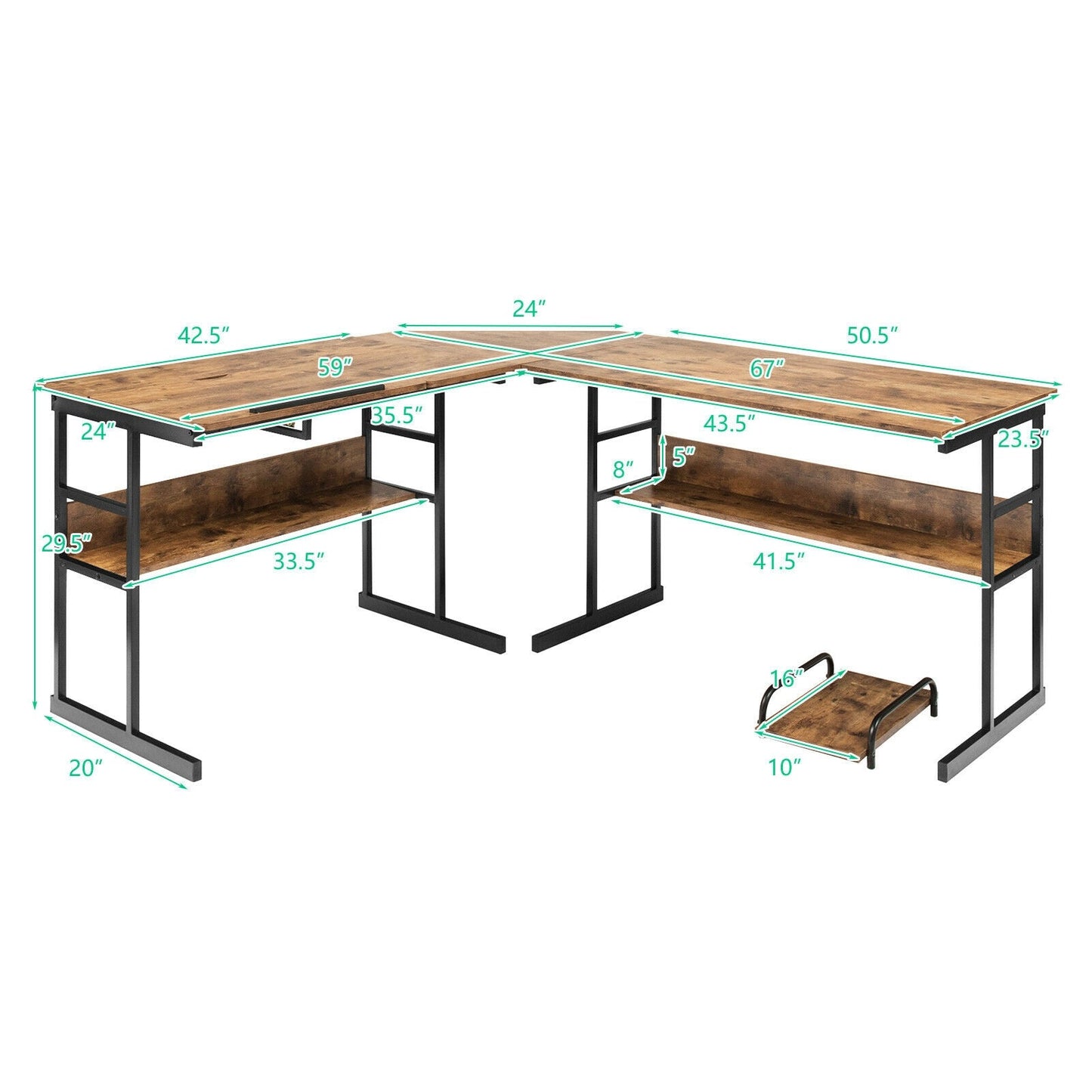 L-Shaped Computer Desk with Tiltable Tabletop