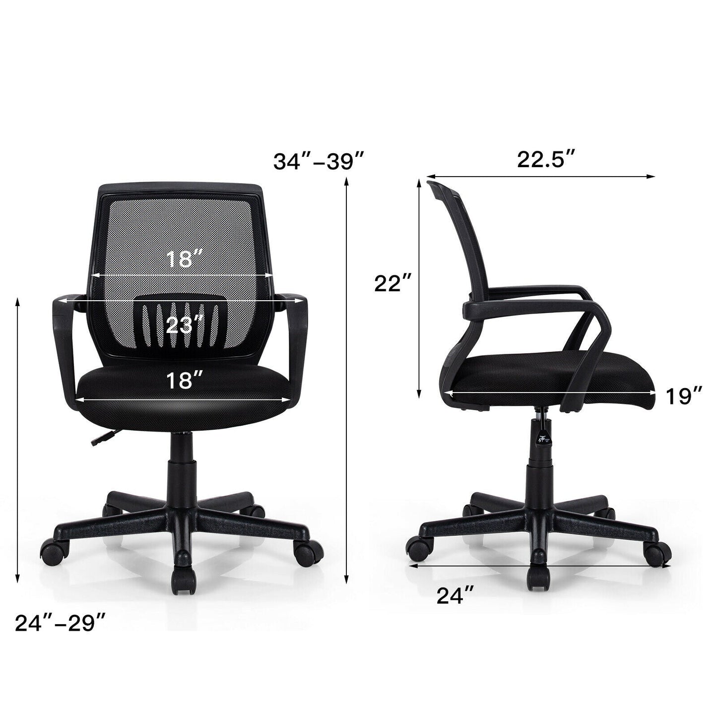 Mid-Back Mesh Height Adjustable Executive Chair with Lumbar Support