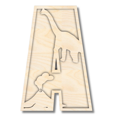 Unfinished Wood Layered Themed Letters | Dinosaur | A-Z | 2 Piece | up to 24"