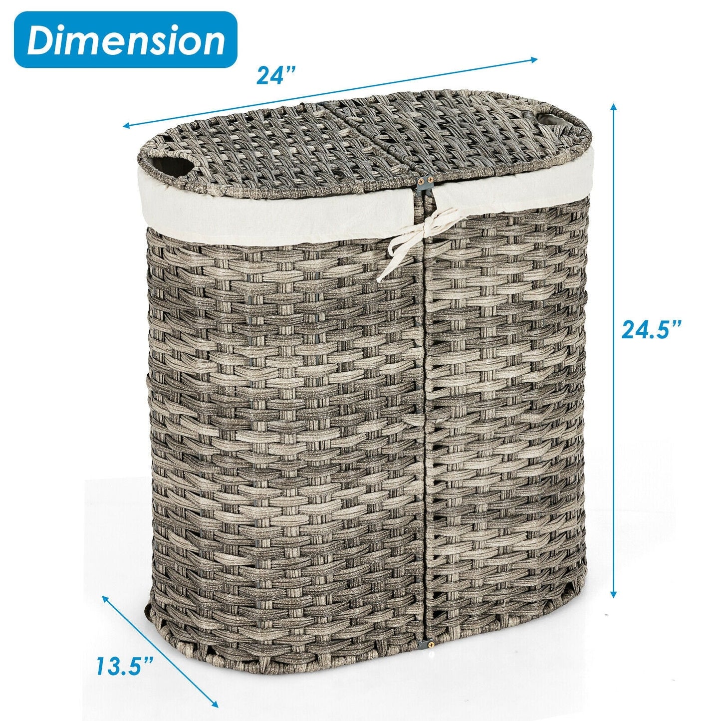 Handwoven Laundry Hamper Basket with 2 Removable Liner Bags