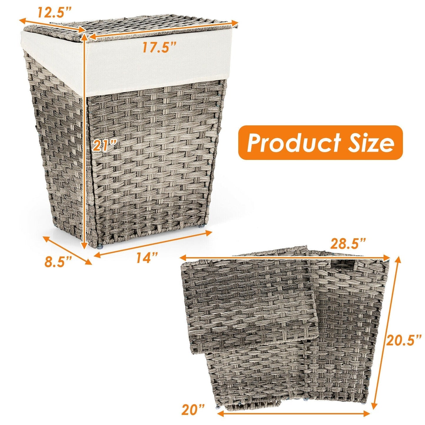 Foldable Handwoven Laundry Hamper with Removable Liner