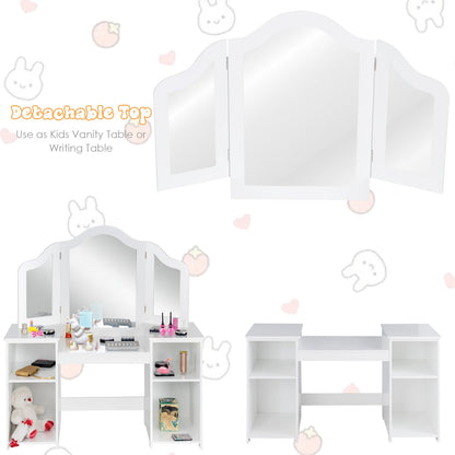 Kids Tri Folding Mirror Makeup Dressing Vanity Table Set-White