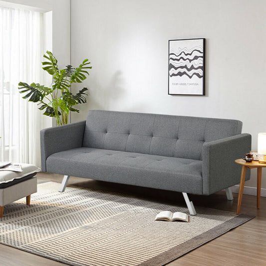 3 Seat Convertible Linen Fabric Futon Sofa with USB and Power Strip