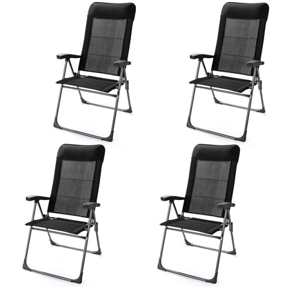2 Pcs Portable Patio Folding Dining Chairs with Headrest Adjust for Camping -Black