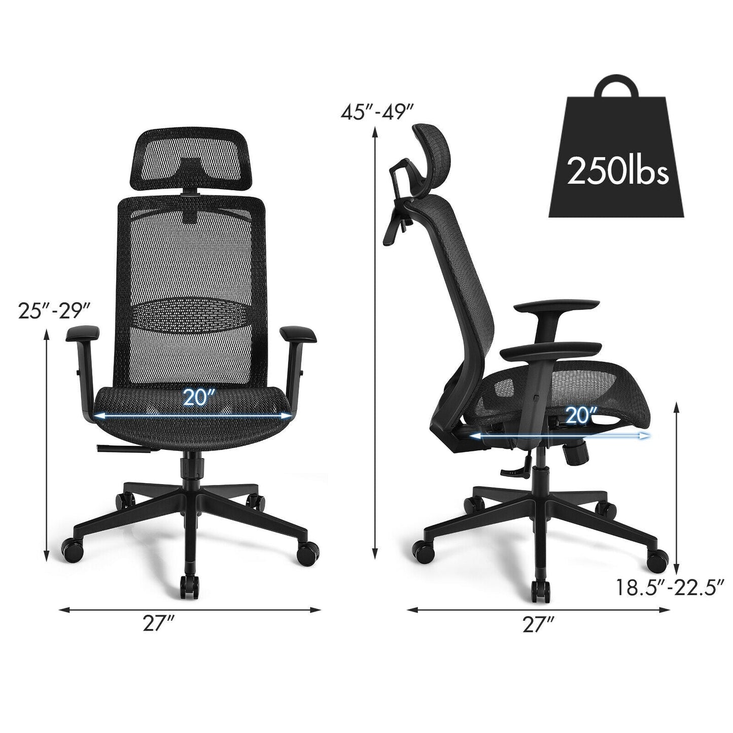 Height Adjustable Ergonomic High Back Mesh Office Chair with Hange