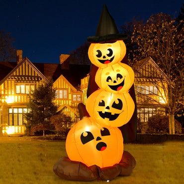 7 Feet Halloween Inflatable Pumpkin Combo with Witch's Hat and LED Lights