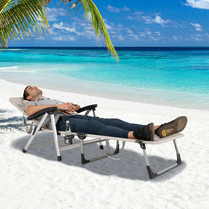 Beach Folding Chaise Lounge Recliner with 7 Adjustable Position