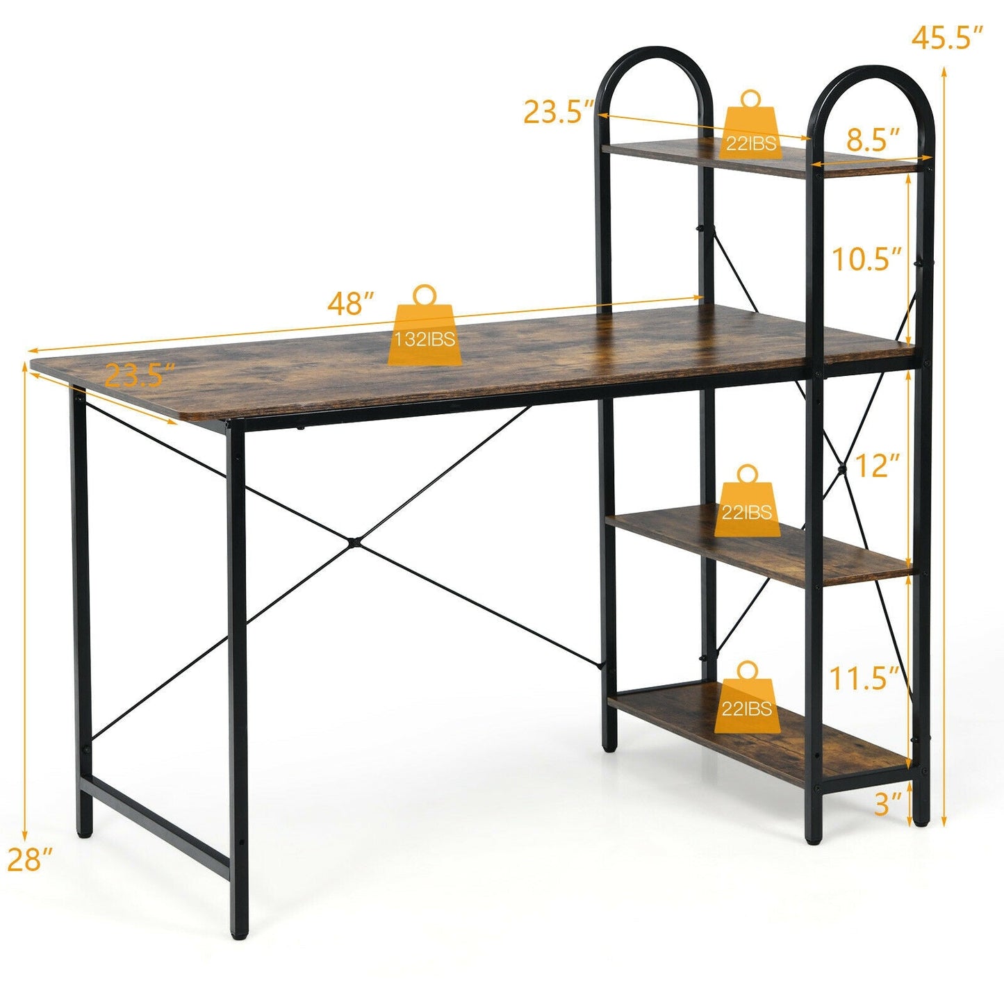 48-Inch Reversible Computer Desk with Storage Shelf