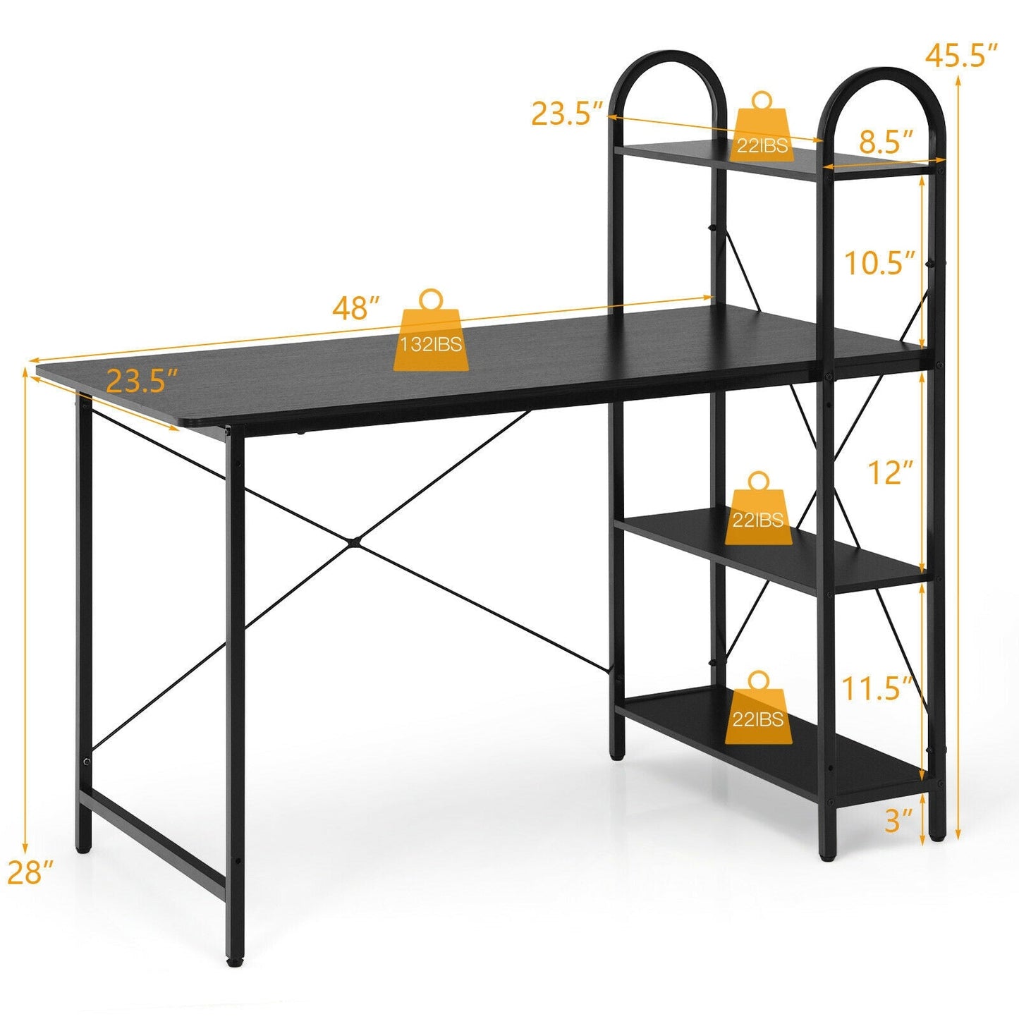 48-Inch Reversible Computer Desk with Storage Shelf
