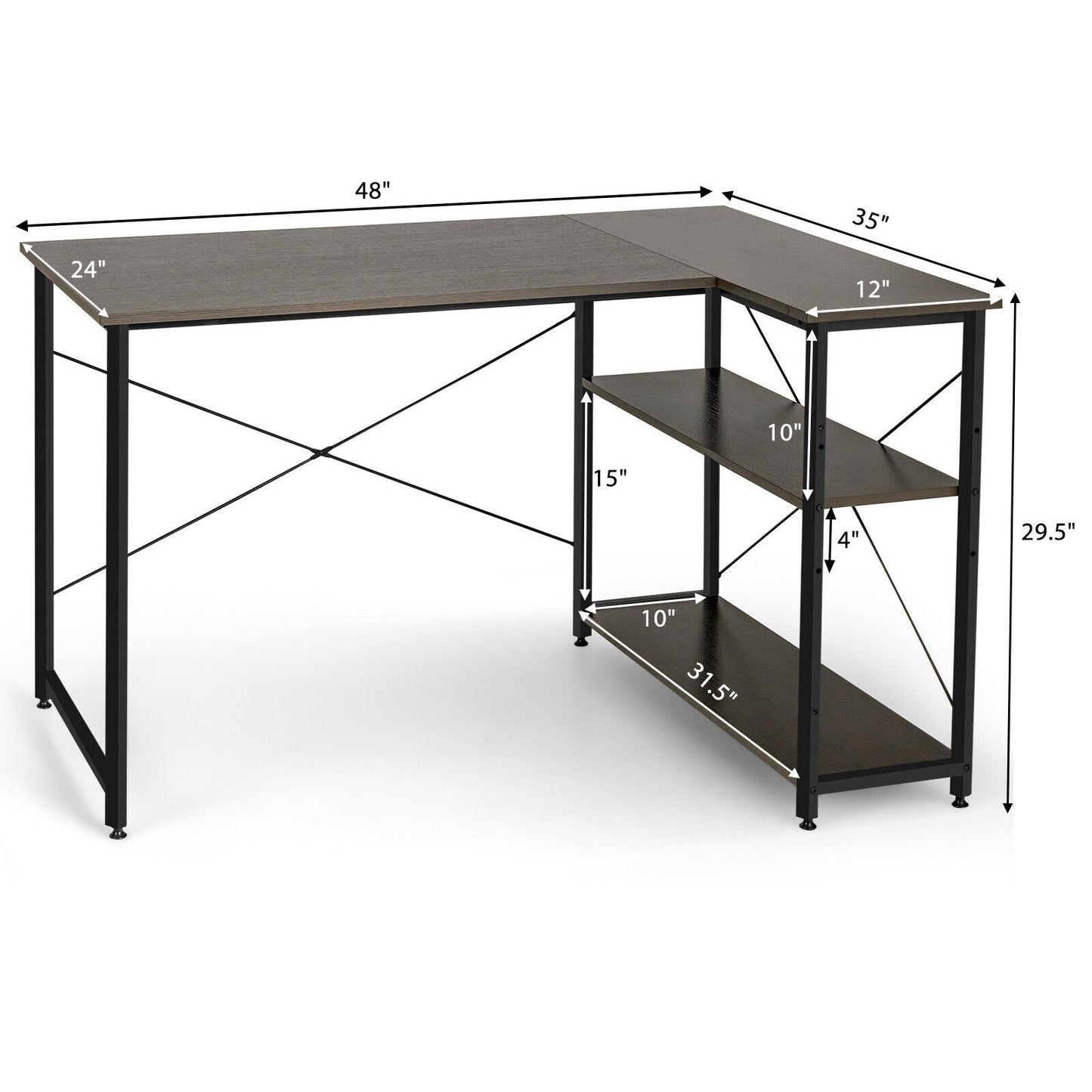48 Inch Reversible L Shaped Computer Desk with Adjustable Shelf