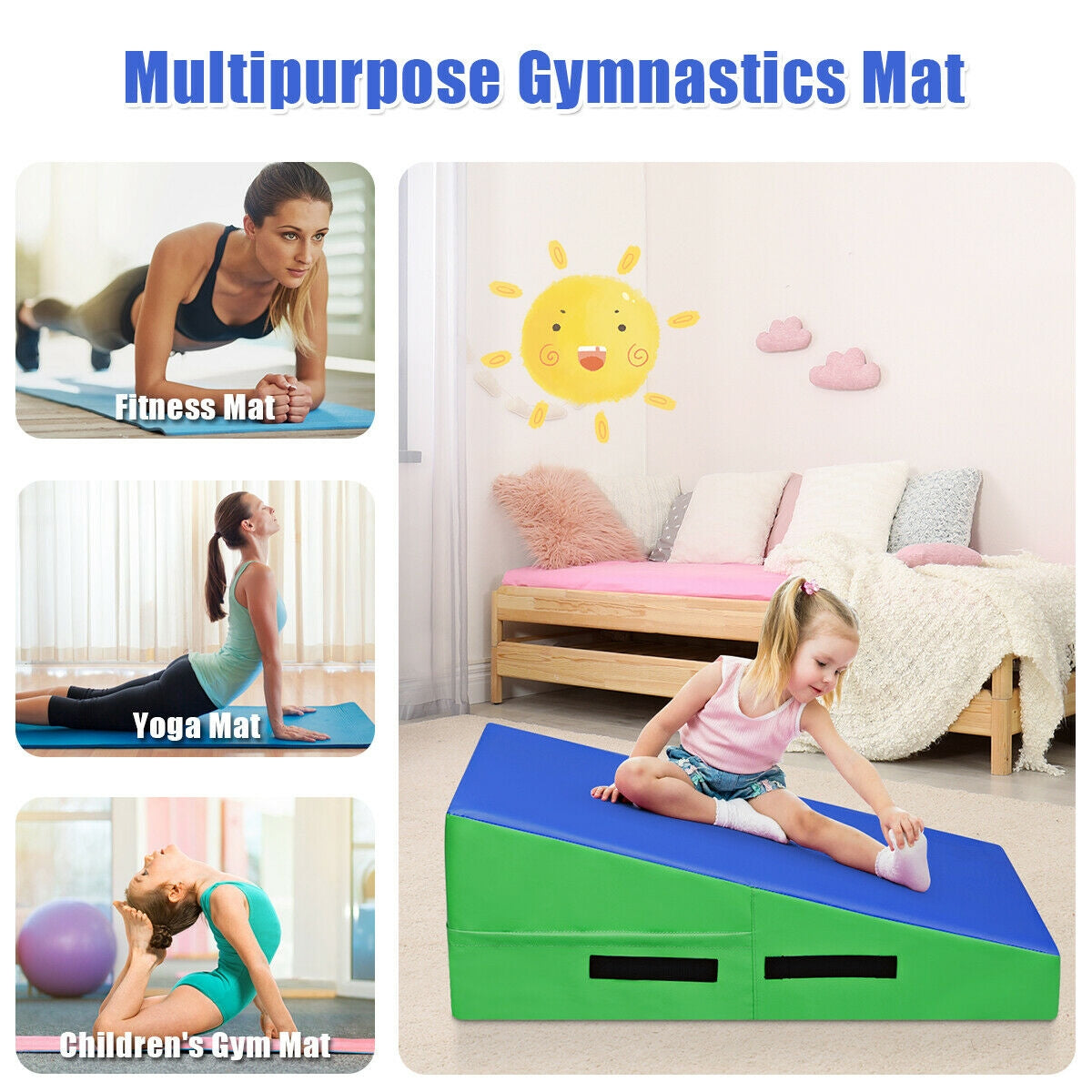 Incline Gymnastics Mat Wedge Ramp Gym Tumbling Exercise Mat