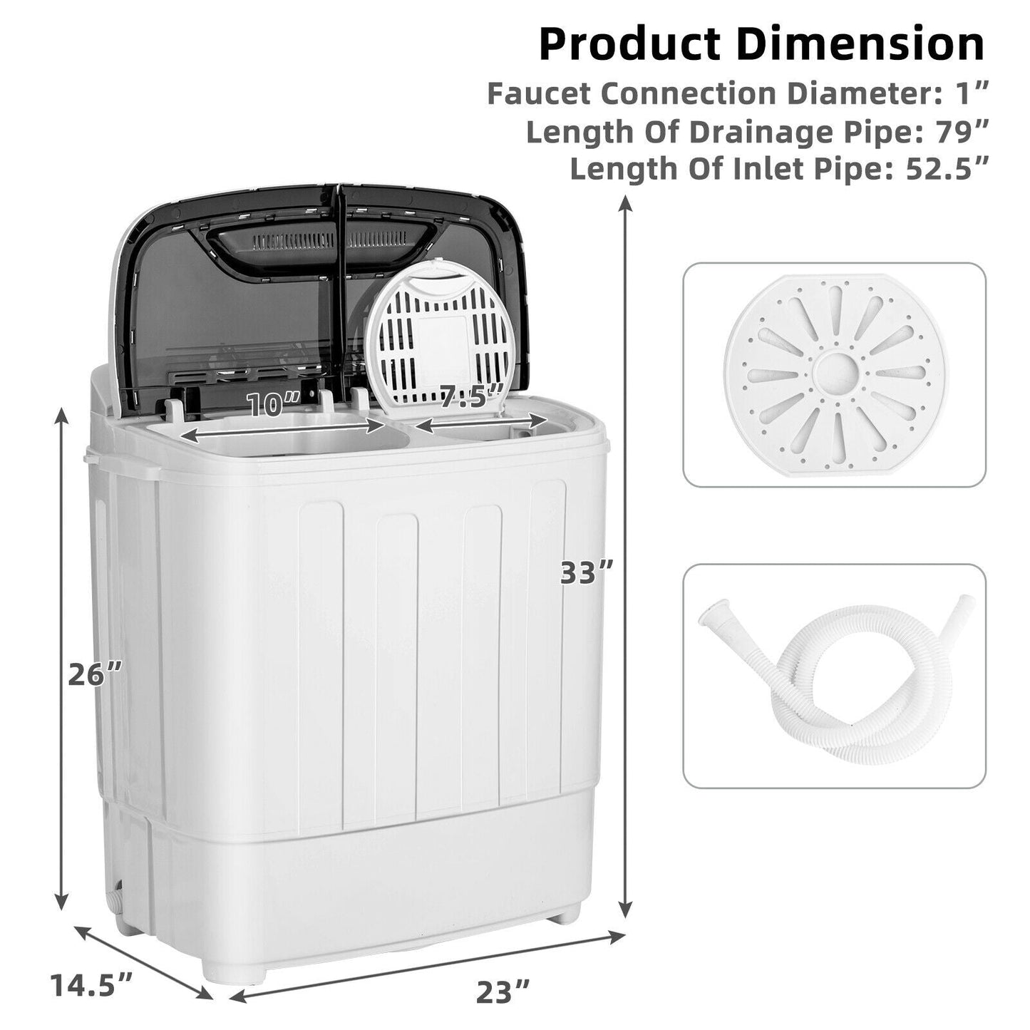 8 lbs Portable Mini Twin Tub Spinner Semi-Automatic Washing Machine