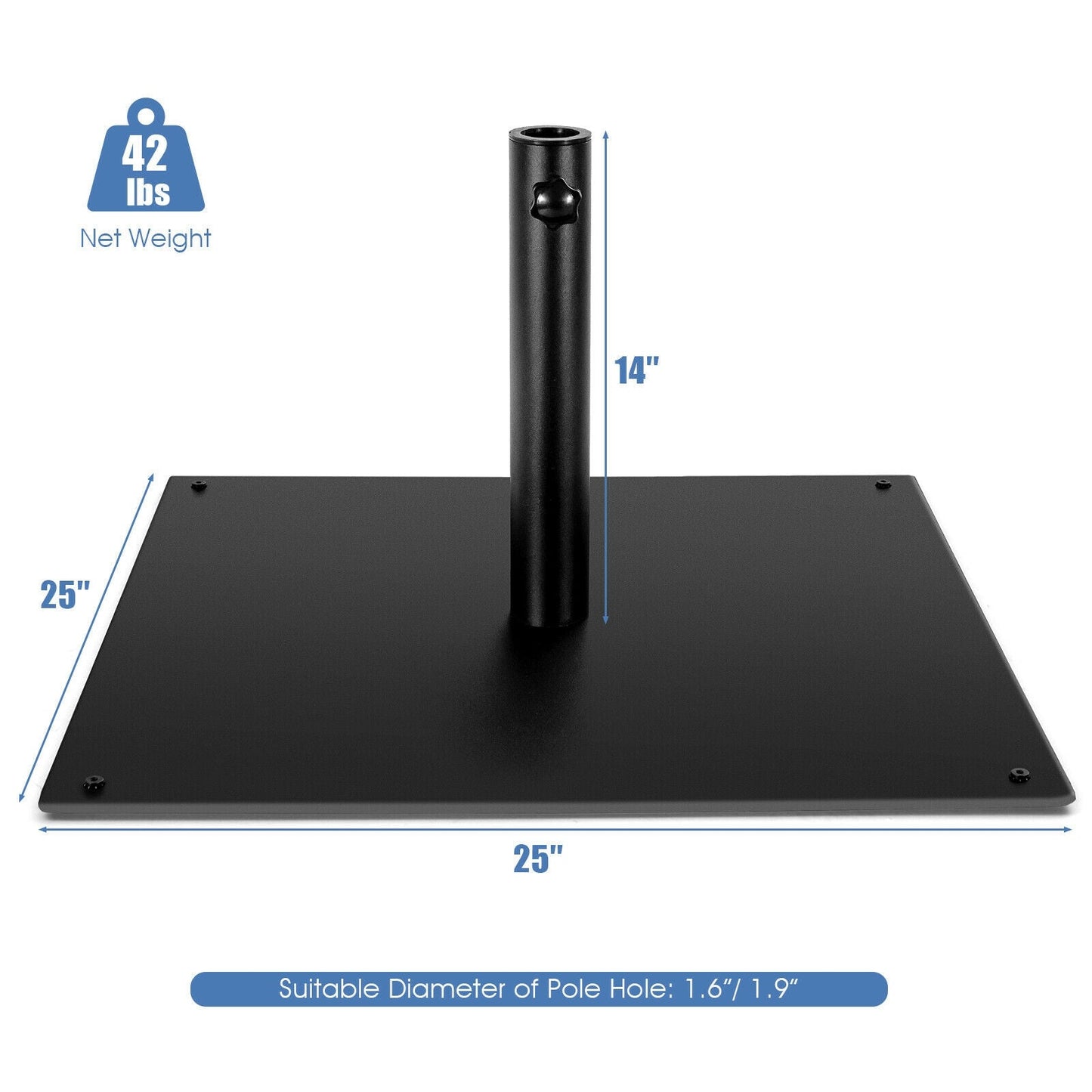 25 Inch Square Patio Umbrella Base 42 LBS Weighted