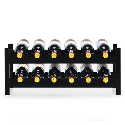 2-Tier 12 Bottles Bamboo Storage Shelf Wine Rack