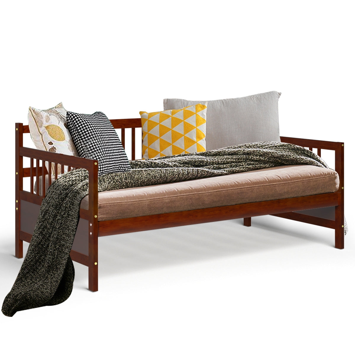 Twin Size Wooden Slats Daybed Bed with Rails