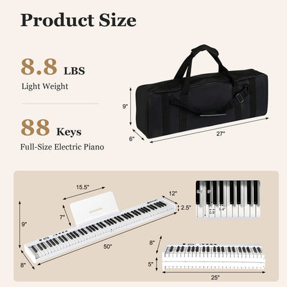 88-Key Folding Electric Lighted Piano Full-Size Portable Keyboard MIDI