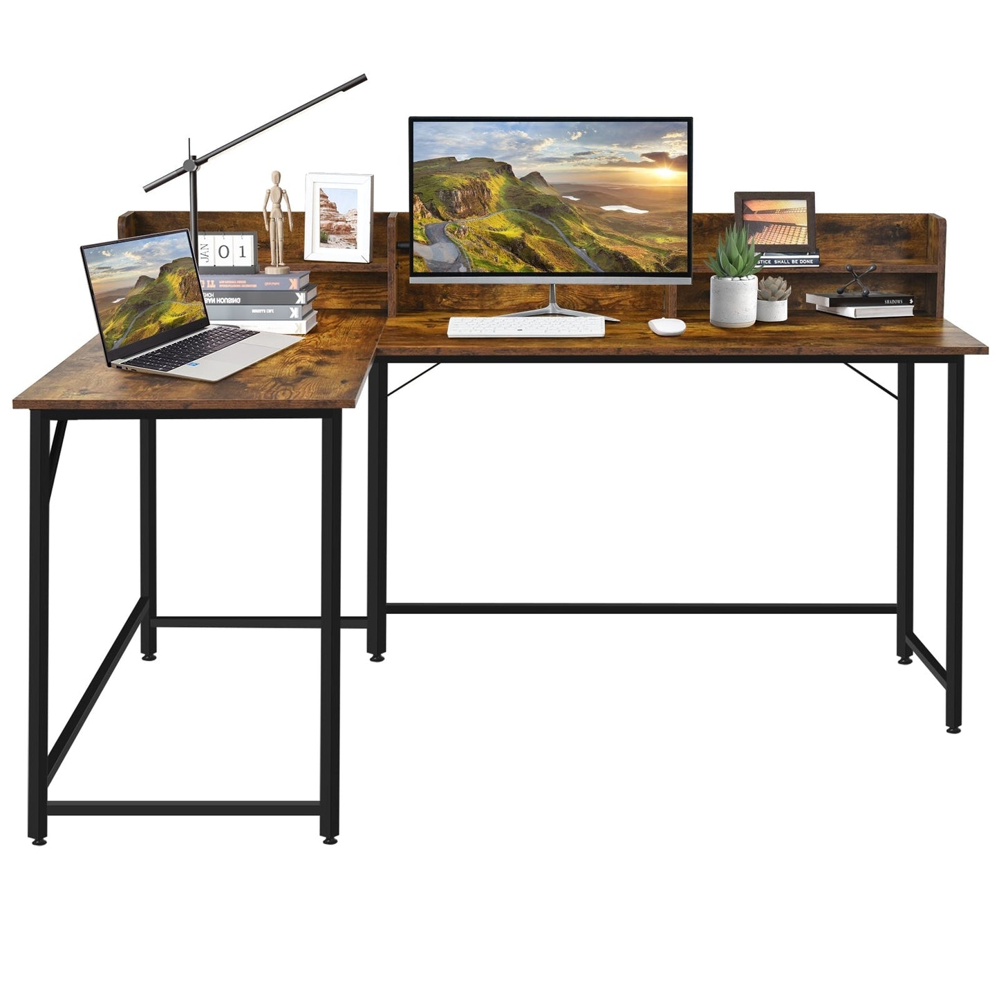 5.5 Inch L-shaped Computer Desk with Bookshelf