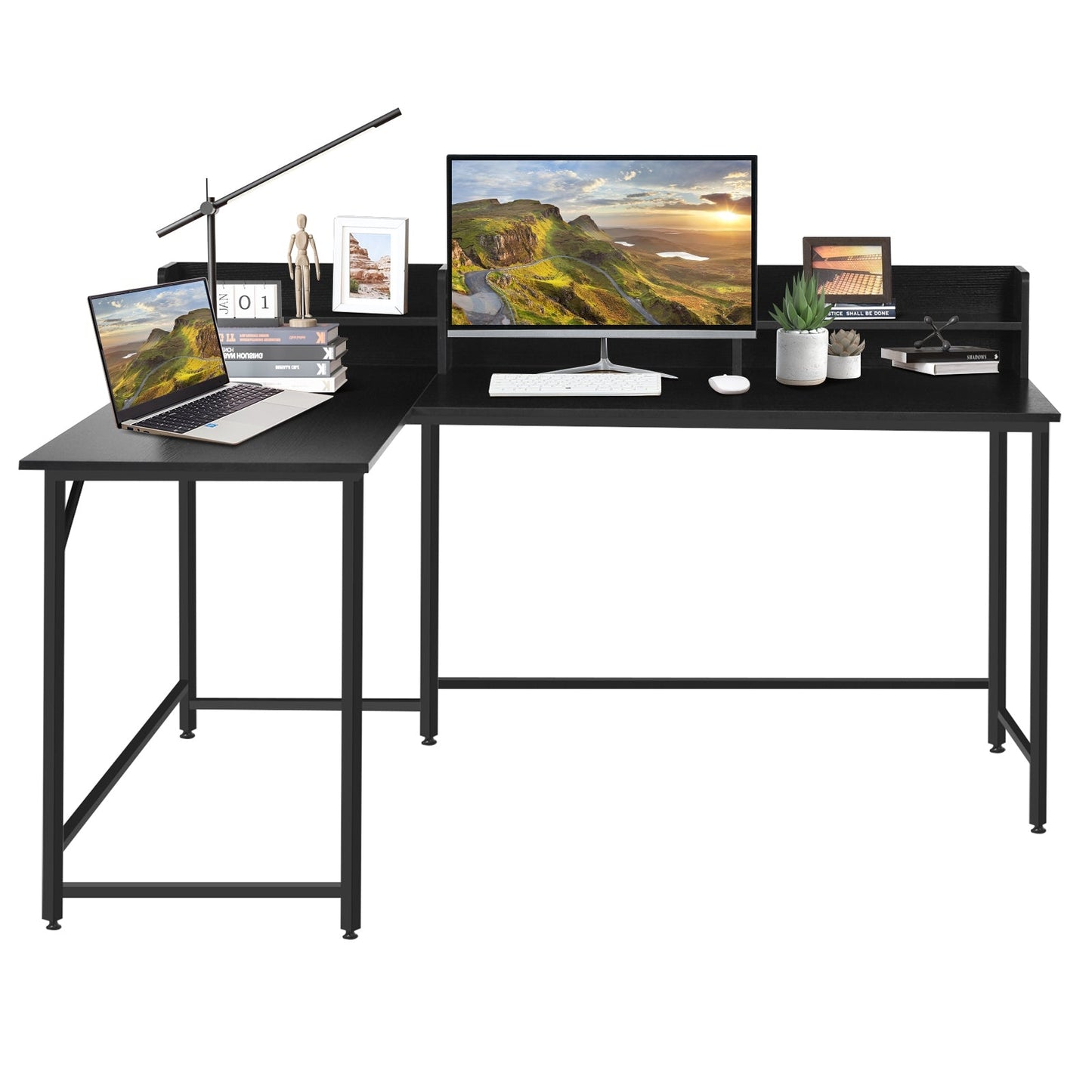 5.5 Inch L-shaped Computer Desk with Bookshelf