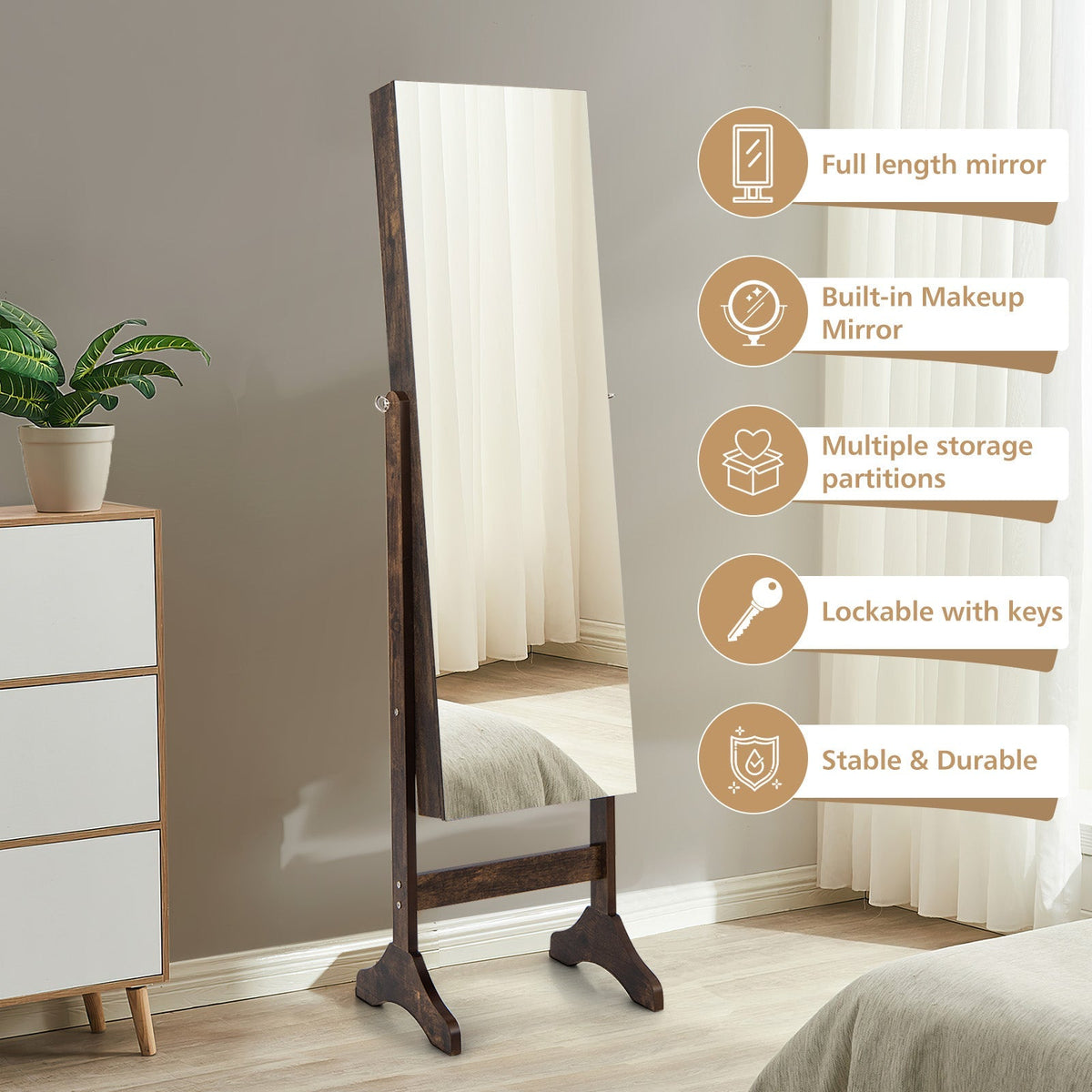 Standing Jewelry Cabinet with Full Length Mirror