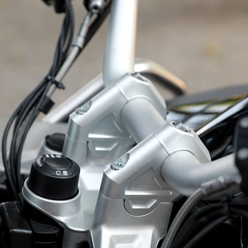 LOBOO Handlebar Risers for BMW R1200GS / R1250GS / S1000XR (2016–2020) – CNC Aluminum 1.18 in Rise / 1.02 in Setback, Silver Anodized Finish
