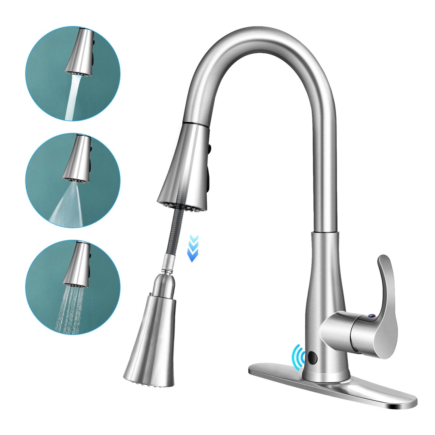 Touchless Kitchen Faucet with 360¬∞ Swivel Single Handle Sensor and 3 Mode Sprayer